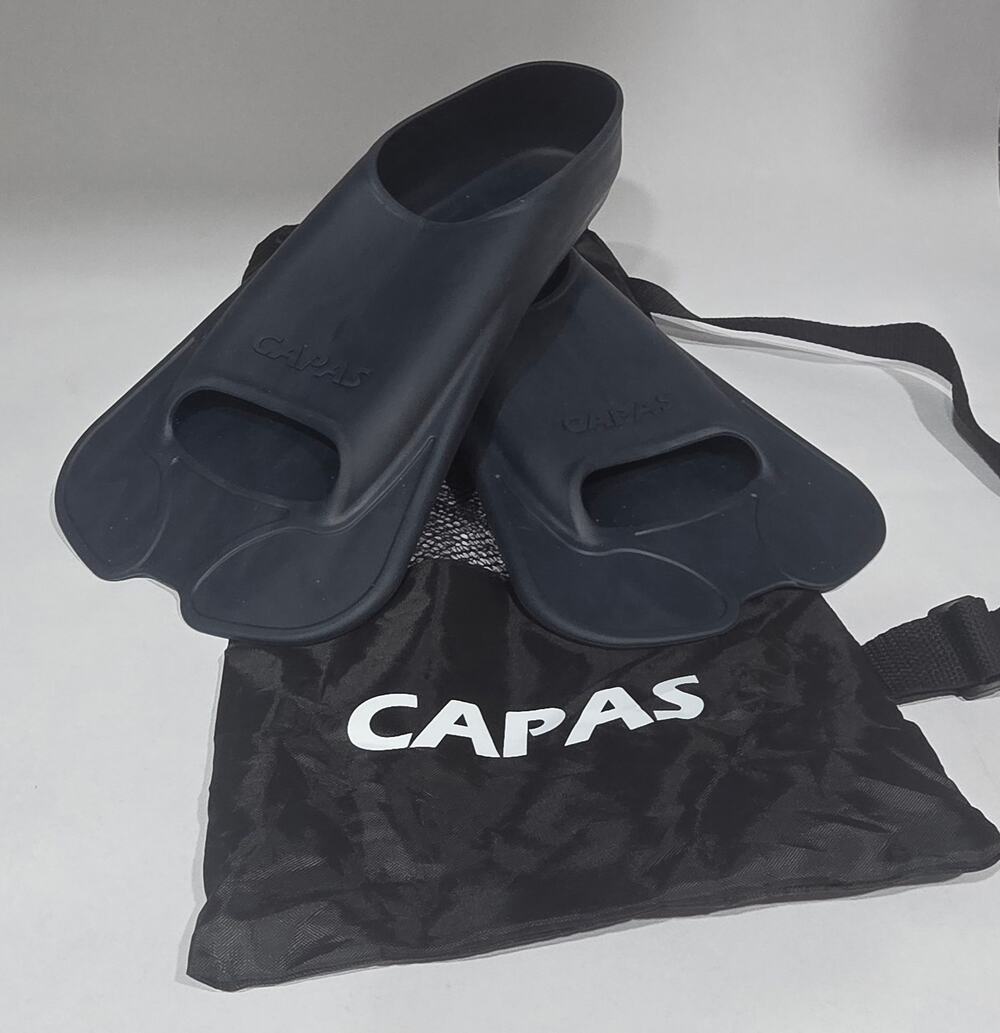 CAPAS Swim Training Fins Short Blade Adult Size L w/ Mesh Bag Navy